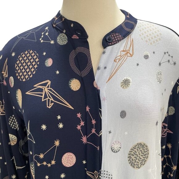 Hale Bob XS Long Sleeve Midi Slip Dress Celestial Soft Stretch Boho Chic Unique - Picture 5 of 11